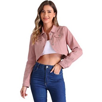 Denim Jacket for Women's Collared Button Down Long Sleeve Crop Jean Jackets