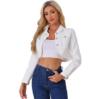 Denim Jacket for Women's Collared Button Down Long Sleeve Crop Jean Jackets