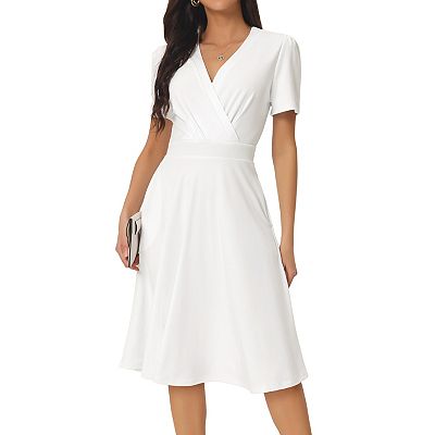 Women's Summer Wrap V Neck Puffy Short Sleeve Midi Swing