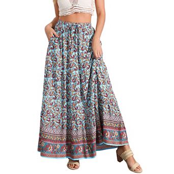 Women's Boho Skirt Casual Floral Printed Elastic Waist Maxi Skirts