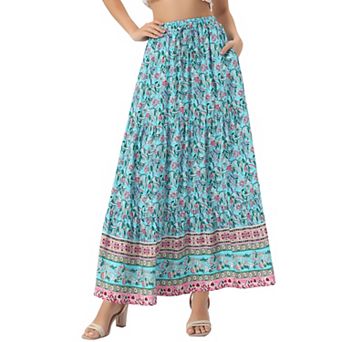 Women's Boho Skirt Casual Floral Printed Elastic Waist Maxi Skirts