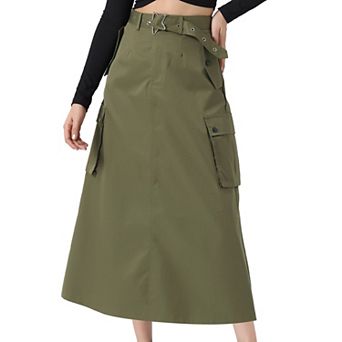 Midi Cargo Skirt Woman's Trendy Y2K Skirts Zip High Waisted Straight Long Skirt with Pockets