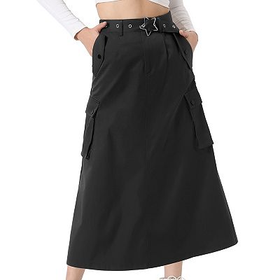 Midi Cargo Skirt Woman's Trendy Y2K Skirts Zip High Waisted