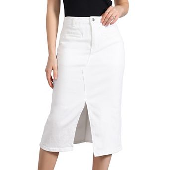 Midi Denim Skirt for Women's High Waist Slit Front with Pockets Jean Skirts