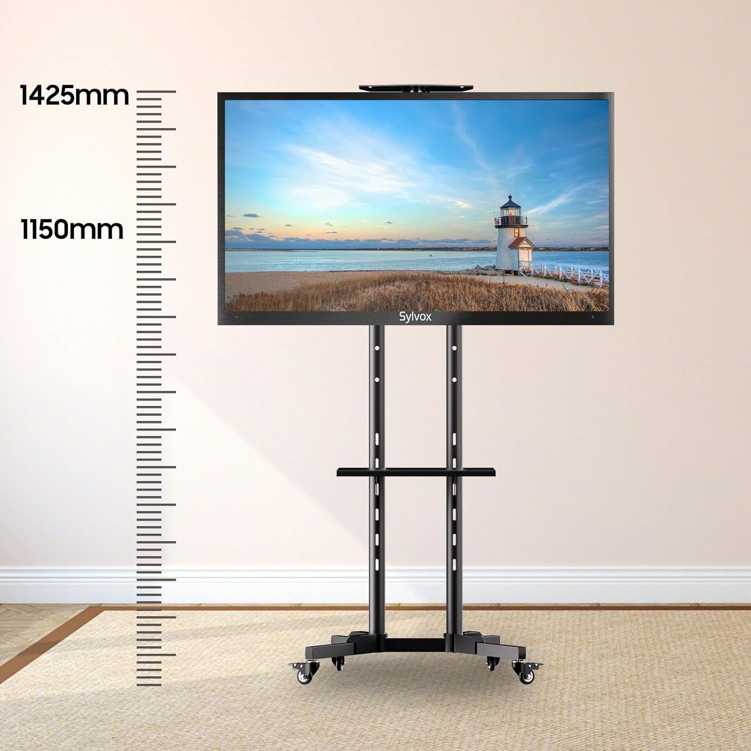 UNHO Floor TV Stand – Height Adjustable, Fits 32-100 Inch TVs, Freestanding Metal Base