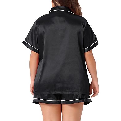 Women's Plus Size Pajamas Sets Short Sleeve Sleepwear Soft Satin Button Down Loungewear Shorts Set