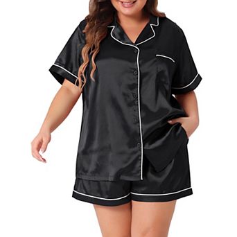 Women's Plus Size Pajamas Sets Short Sleeve Sleepwear Soft Satin Button Down Loungewear Shorts Set