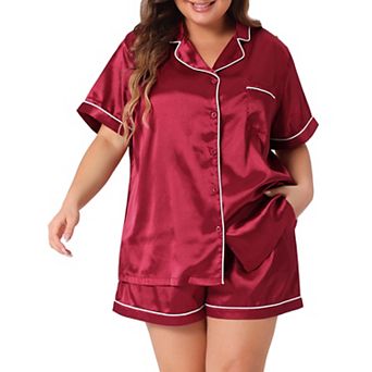 Women's Plus Size Pajamas Sets Short Sleeve Sleepwear Soft Satin Button Down Loungewear Shorts Set
