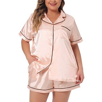Women's Plus Size Pajamas Sets Short Sleeve Sleepwear Soft Satin Button Down Loungewear Shorts Set