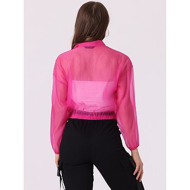 Sheer Bomber Jacket For Women's Zip Up Long Sleeve See Through Jackets