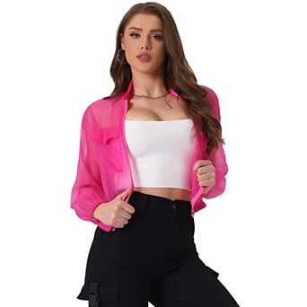 Sheer Bomber Jacket for Women's Zip Up Long Sleeve See Through Jackets