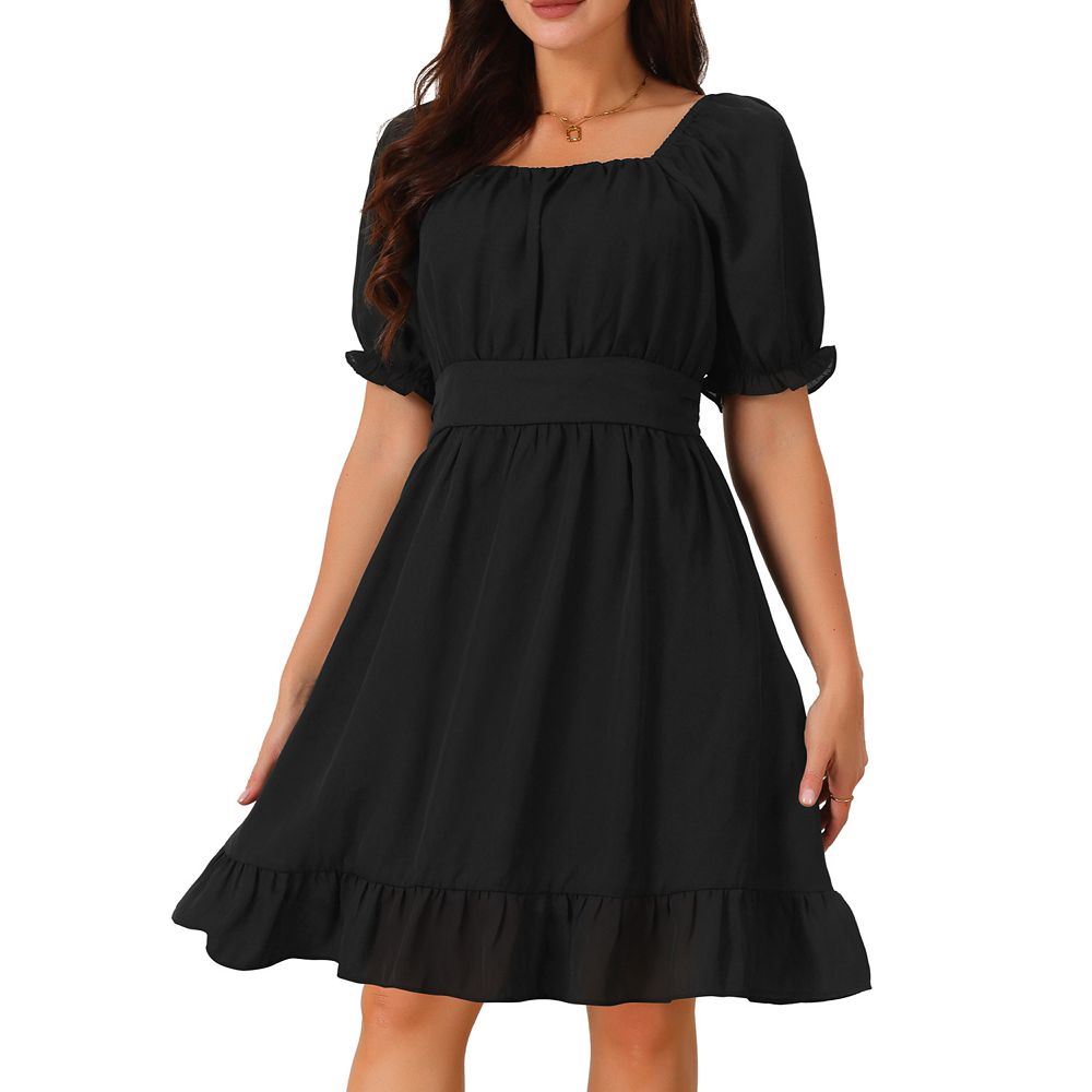 Fit Pockets Dresses Slim Long Square Summer Striped Collar Cotton