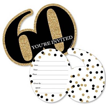 Big Dot Of Happiness Adult 60th Birthday Gold - Shaped Fill-in Invitations & Envelopes 12 ct