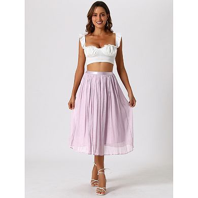 Pleated Midi Skirt For Women's Elastic Waist Casual Accordion Skirt