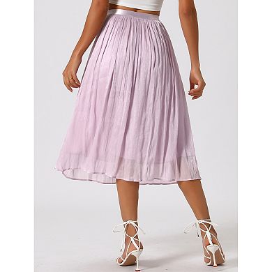 Pleated Midi Skirt For Women's Elastic Waist Casual Accordion Skirt