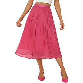 Pleated Midi Skirt For Women's Elastic Waist Casual Accordion Skirt