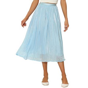 Pleated Midi Skirt For Women's Elastic Waist Casual Accordion Skirt