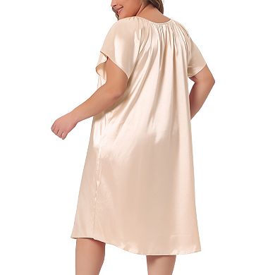 Plus Size Satin Silk Nightgown for Women Pleated Loose Sleepwear Nightshirt Sleep Dresses