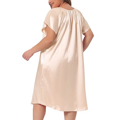 Plus Size Satin Silk Nightgown For Women Pleated Loose Sleepwear Nightshirt Sleep Dresses