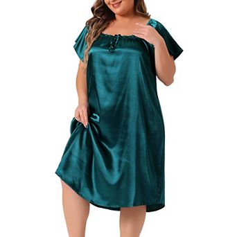 Plus Size Satin Silk Nightgown For Women Pleated Loose Sleepwear Nightshirt Sleep Dresses