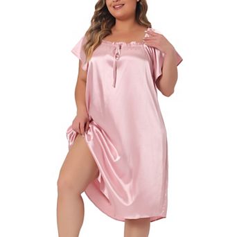 Plus Size Satin Silk Nightgown For Women Pleated Loose Sleepwear Nightshirt Sleep Dresses