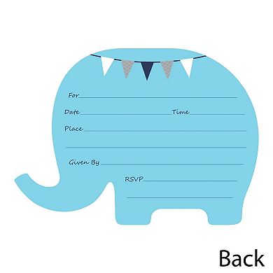 Big Dot Of Happiness Blue Elephant - Shaped Fill-in Invitations With Envelopes - 12 Ct