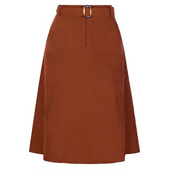 Women's High Waist Elastic Back A-line Belted Midi Corduroy Skirt With Pockets