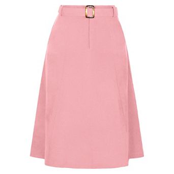 Women's High Waist Elastic Back A-line Belted Midi Corduroy Skirt With Pockets