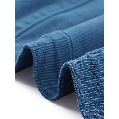 Casual Jacket for Women's Short Puffy Sleeves Button-Down Jean Denim Jacket