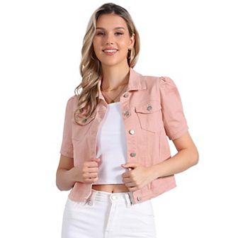 Casual Jacket For Women's Short Puffy Sleeves Button-down Jean Denim Jacket
