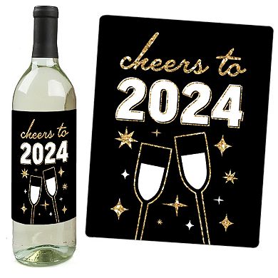 Big Dot Of Happiness Hello New Year - 2024 Nye Party Decor - Wine Bottle Label Stickers 4 Ct