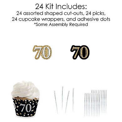 Big Dot Of Happiness Adult 70th Birthday - Gold - Cupcake Wrappers & Treat Picks Kit - 24 Ct