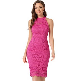 Elegant Lace Dress For Women's Halter Neck Sleeveless Bodycon Cocktail Sheath Dress