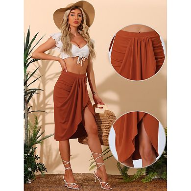 Summer Slit Skirt For Women's High Waist Asymmetrical Ruched Solid Casual Skirts
