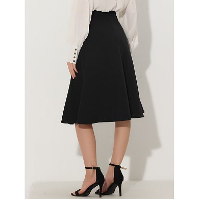 Flared a Line Midi Skirt for Women Side Zipper High Waist Elegant Skirts