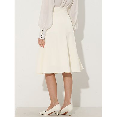 Flared a Line Midi Skirt for Women Side Zipper High Waist Elegant Skirts