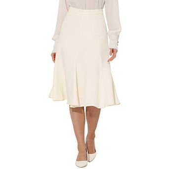 Flared a Line Midi Skirt for Women Side Zipper High Waist Elegant Skirts