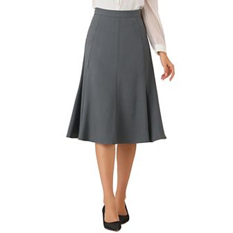 Flared a Line Midi Skirt for Women Side Zipper High Waist Elegant Skirts
