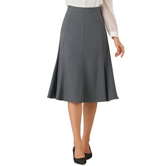 Flared a Line Midi Skirt for Women Side Zipper High Waist Elegant Skirts