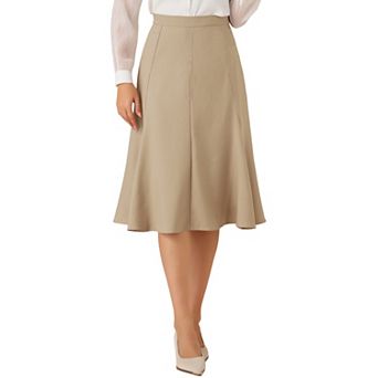 Flared a Line Midi Skirt for Women Side Zipper High Waist Elegant Skirts