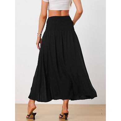 Women's Maxi Boho Skirt Summer Flowy Smocked Waist Cutout Boho Skirt