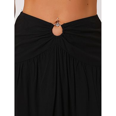 Women's Maxi Boho Skirt Summer Flowy Smocked Waist Cutout Boho Skirt