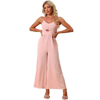 Women's Casual Sleeveless Cut Out Smocked Loose Wide Leg Romper Summer Jumpsuits