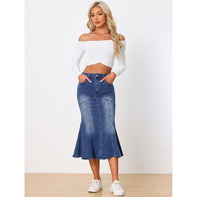 Maxi Skirt Set Women's Denim Maxi Skirt Pleated Split Hem Denim