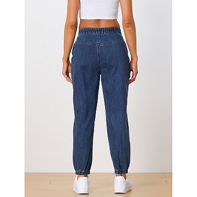 Jeans Jogger For Women Casual High Waisted Elastic Waist Denim Pants