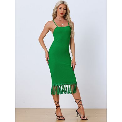 Crochet Dress For Women's Fringe Hem Boho Beach Sleeveless Dress