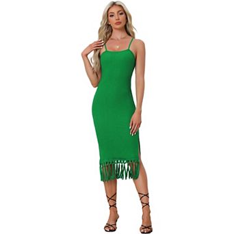Crochet Dress For Women's Fringe Hem Boho Beach Sleeveless Dress