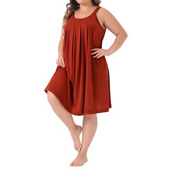 Plus Size Nightgown for Women Sleeveless Contrast Color Wide Strap Pleated Sleepwear