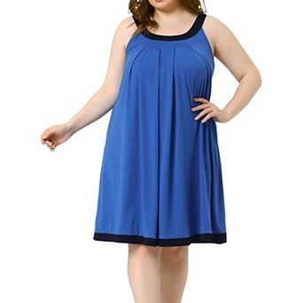Plus Size Nightgown for Women Sleeveless Contrast Color Wide Strap Pleated Sleepwear