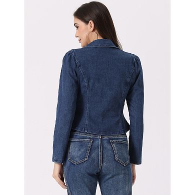 Ebossy Women's Denim Blazer Jacket - Classic Notch Lapel Office Jean Jacket With Slim Fit